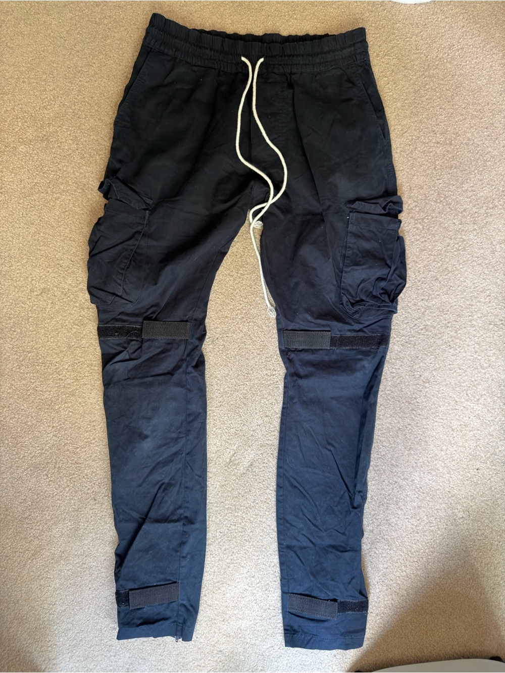 Men's Navy Cargo Jogger Pants - Drawstring Waist